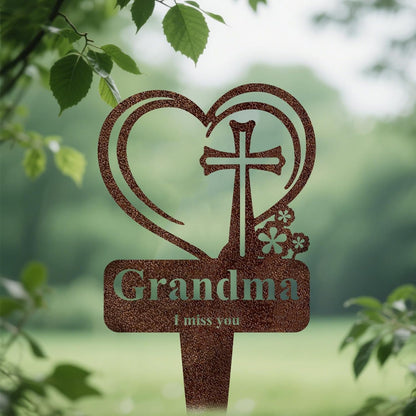 Grandma Memorial Grave Stake, Cemetery Decorations for Grave Markers 12.5 x 7.2 inch Heart Metal Sympathy Stakes Graveside Plaque Decor Sign for Grandma Graves, Yard, Garden - Rust-Grandma