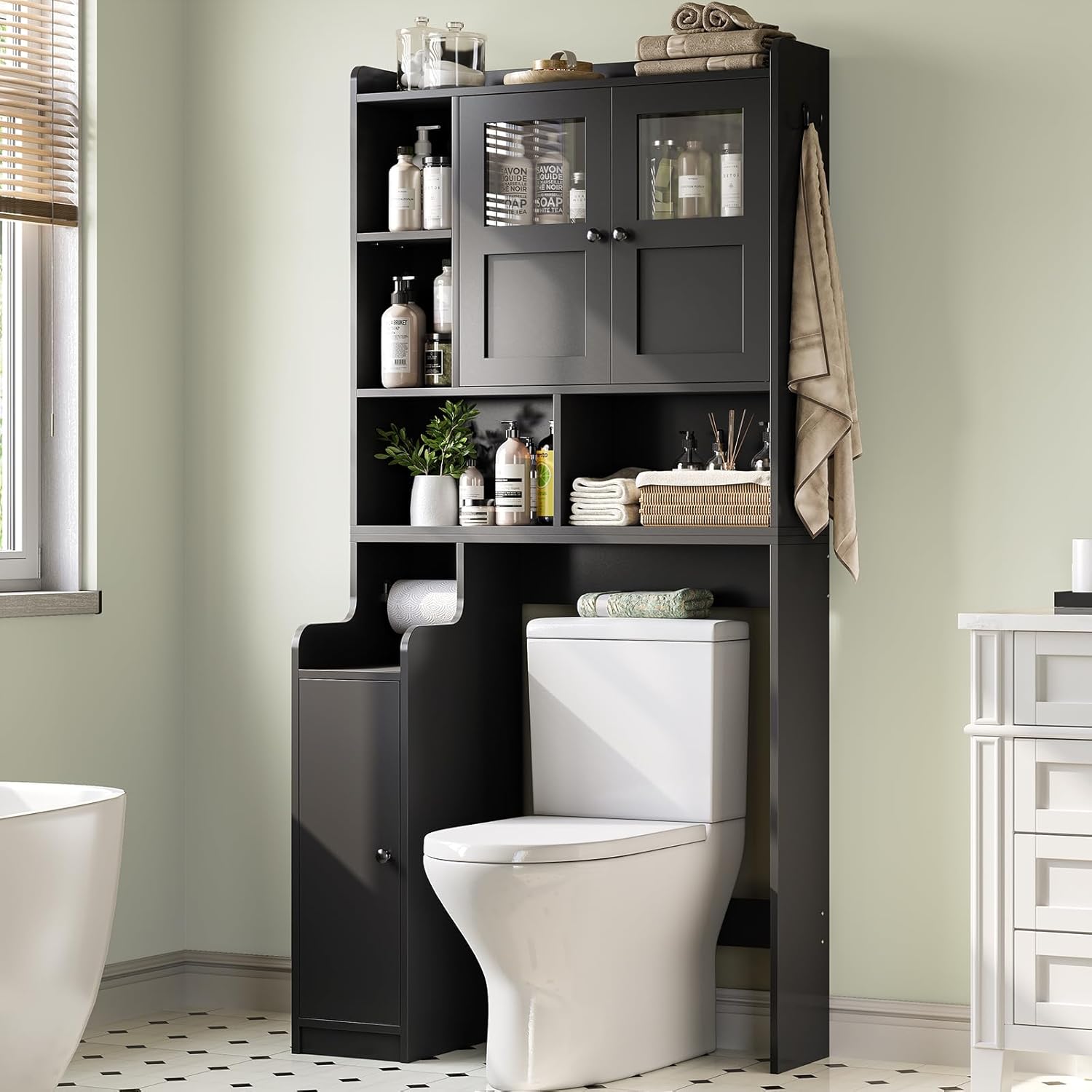 Itaar Over The Toilet Storage Cabinet, Over Toilet Bathroom Organizer with Glass Doors & Toilet