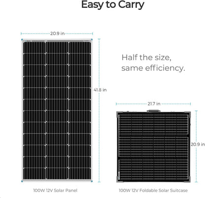 Renogy 100 Watt 12 Volt Portable Solar Panel with Waterproof 20A Charger Controller Foldable 100W Solar Suitcase with Adjustable Kickstand for Power Station, 100W Panel-20A Controller, Black