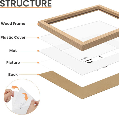 upsimples 11x17 Picture Frame, Natural Solid Wood Picture Frames, Display 9x15 with Mat or 11 x 17 Without, Vertical or Horizontal Wall Hanging, 1 Pack, Natural