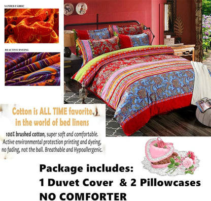 ABREEZE Bohemian Vintage Full Size Floral Cotton Bedding Set 3Pcs Duvet Cover Set Boho Green Paisley 100% Egyptian Brushed Cotton Reversible Home Bedding Collection