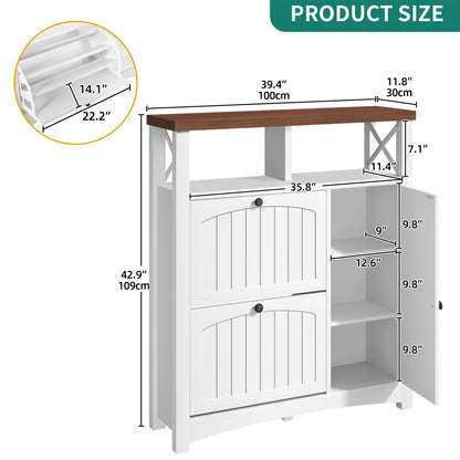 YITAHOME Farmhouse Shoe Cabinet with 2 Flip Drawers, Wood Shoe Rack w/Adjustable Shelves and Open