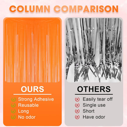 3 Pack 3.3x8.2 Feet Orange Foil Fringe Backdrop Curtains, Tinsel Streamers Birthday Party Decorations, Fringe Backdrop for Graduation, Baby Shower, Gender Reveal, Disco Party