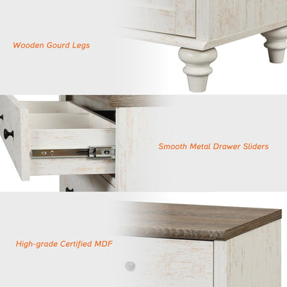 WAMPAT Kids Dresser for Bedroom with 9 Drawers, Baby Dressers with Wide Chest of Drawers, Farmhouse Wooden Closet Storage Organizer, Large Wood Dressers for Living Room, Nursery, Hallway, Rustic White