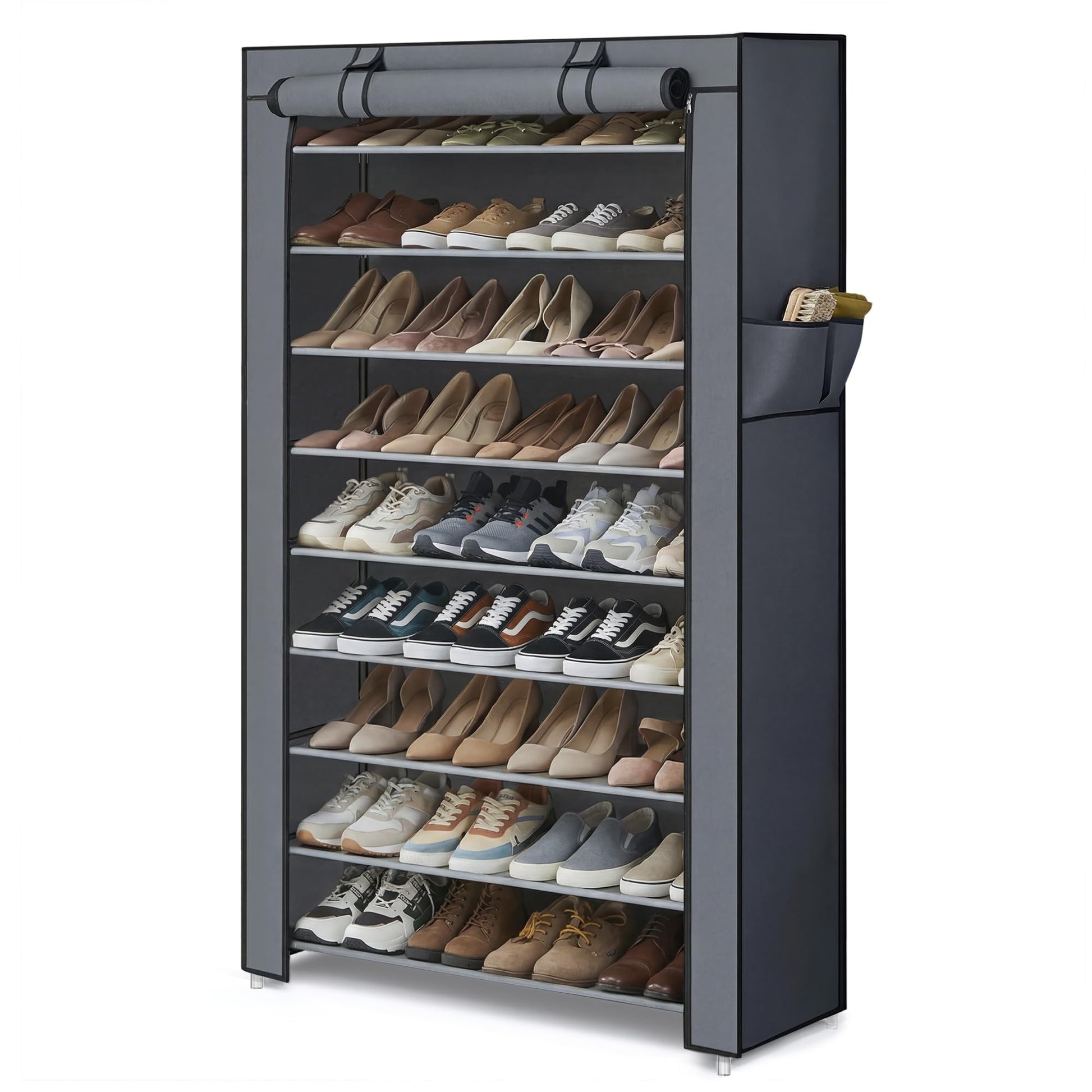 SONGMICS HOME Shoe Rack 10-Tier, Tall Narrow Metal Shoe Organizer with Dust Cover, 11.2 x 33.3 x