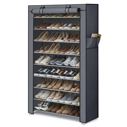 SONGMICS HOME Shoe Rack 10-Tier, Tall Narrow Metal Shoe Organizer with Dust Cover, 11.2 x 33.3 x