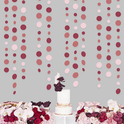 Burgundy Dusty Pink Decorations Circle Dot Garland Maroon Pink Hanging Polka Dot Streamer Banner for Wedding Birthday Bridal Shower Engagement Baby Shower Graduation Anniversary Garnet Party Supplies
