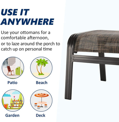 Outdoor Patio Foot Rest Ottoman Seat Textilene Portable Metal Footstool Portable Patio Chairs 2 Set Brown