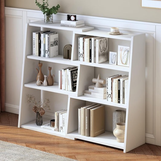 IOTXY Wooden Extendable Shelf Bookcase - 3-Tier Ladder Low Short Bookshelf for Small Space or