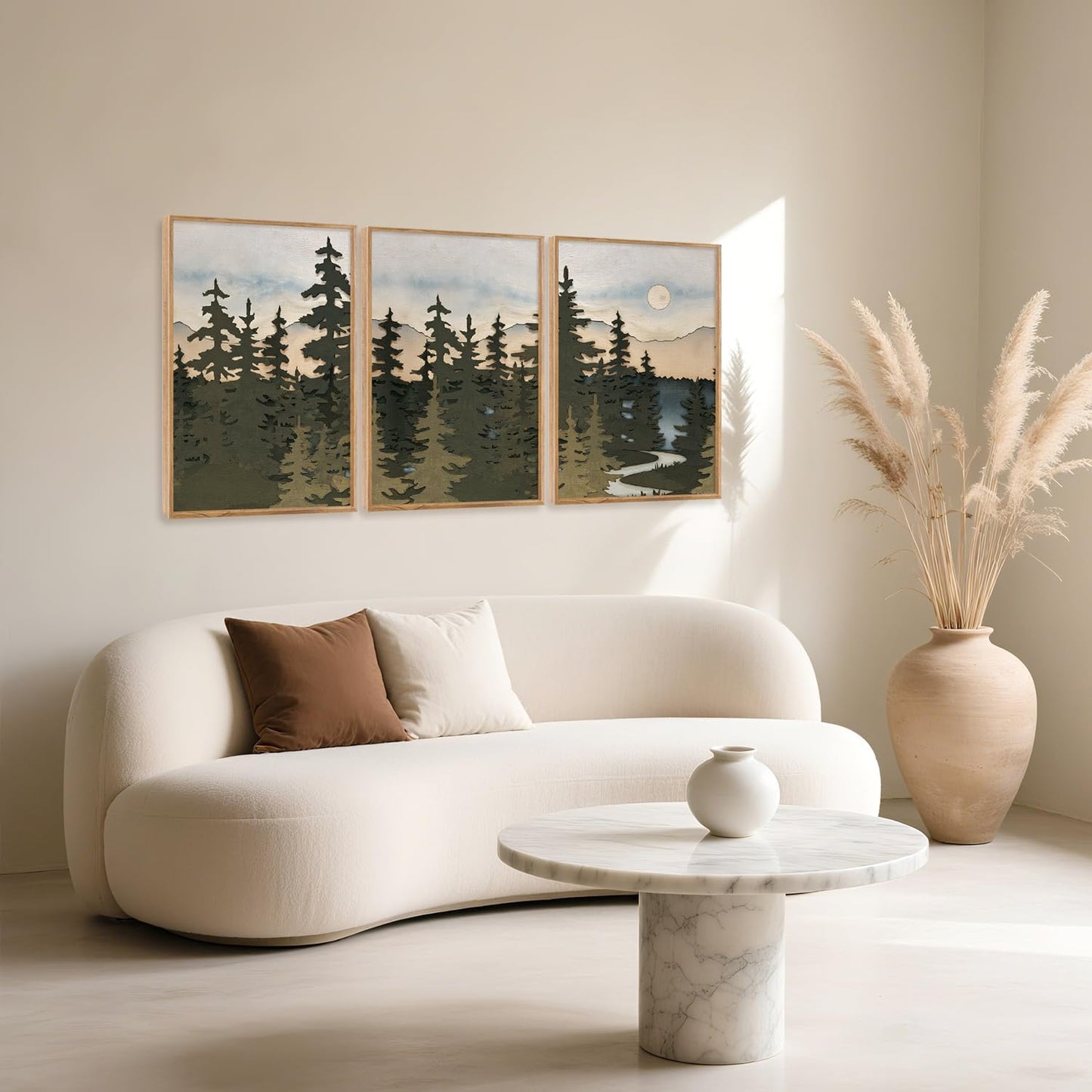 HPNIUB Vintage Mountain Framed Canvas Wall Art Set, Boho Sunrise Art Prints, Forest Nature Wilderness Art Paintings, Abstract Farmhouse Pine Tree Wall Decor for Living Room Bedroom, Office- 16"x24"x3