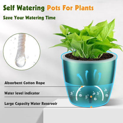 Self Watering Pots for Indoor Plants, 12-Pack 5'' Self Watering Planter with Drainage Holes, Small African Violet Pots with Water Indicator, Clear Wick Pot, White/Black/Blue/Rose Gold