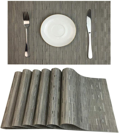 Red-A Placemats Set of 6 for Dining Table Heat-Resistant Washable Place Mats Woven Vinyl Kitchen Table Mats Easy to Clean,Silver Grey