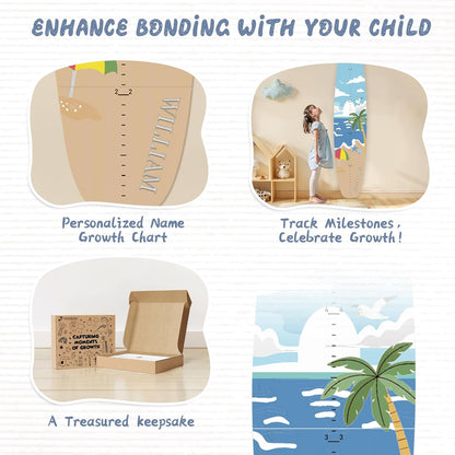 Personalized Name Growth Chart, Surfboard Children's Height Growth Chart Wall Board, Stereoscopic Height Ruler, Precision Height Measuring Instrument for Nursery Room, Includes Tools