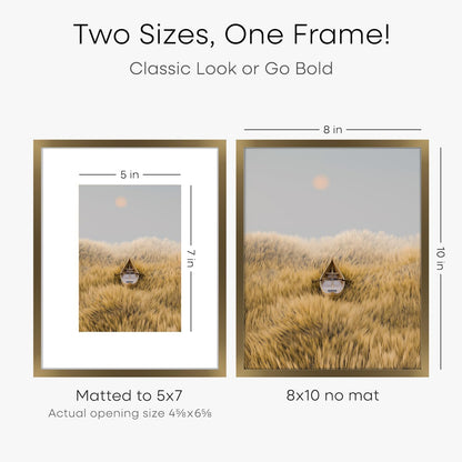 Homeforia Bronze Picture Frames 8x10, High End Metal 8 x 10 Photo Frame with Mat 5 x 7 Art, 10x8 Brass Frame Matted to 5x7 inch Print, 8by10 Wall or Tabletop Frames, Tempered Glass, Wall Kit, Set of 1