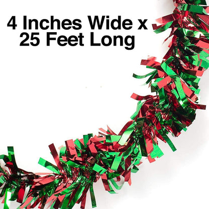 Anderson's Red & Green Metallic Tinsel Twist for Trailer Or Golf Cart, 4 inches Wide x 25 ft Long, Christmas, Birthday, New Year's Eve, Graduation and Holiday Garland Decor for Parties and Parades