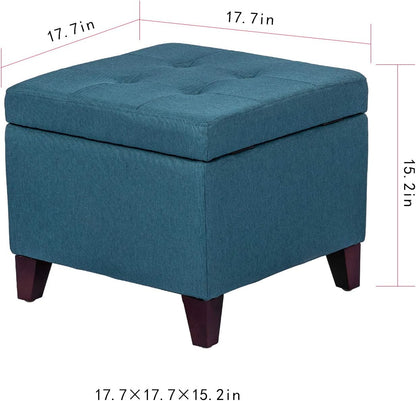 Adeco Square Fabric Storage Ottoman with Tufted Flip Top, 18x18x15