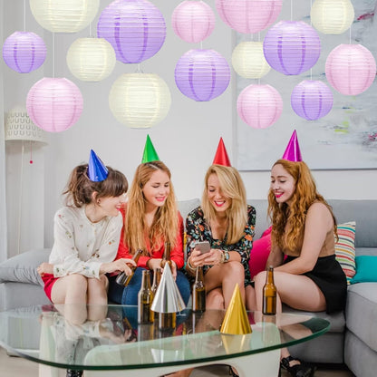 15Pcs Paper Lanterns Decorative, Pink Purple White Hanging Lantern for Mermaid Theme Girl Birthday Party Baby Showers Party Decorations