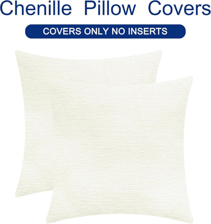 CaliTime Throw Pillow Covers Decorative 20 X 20 Inches Pack of 2 Cozy Chenille Cushion Cases for Couch Sofa Bed Living Room Home Cream