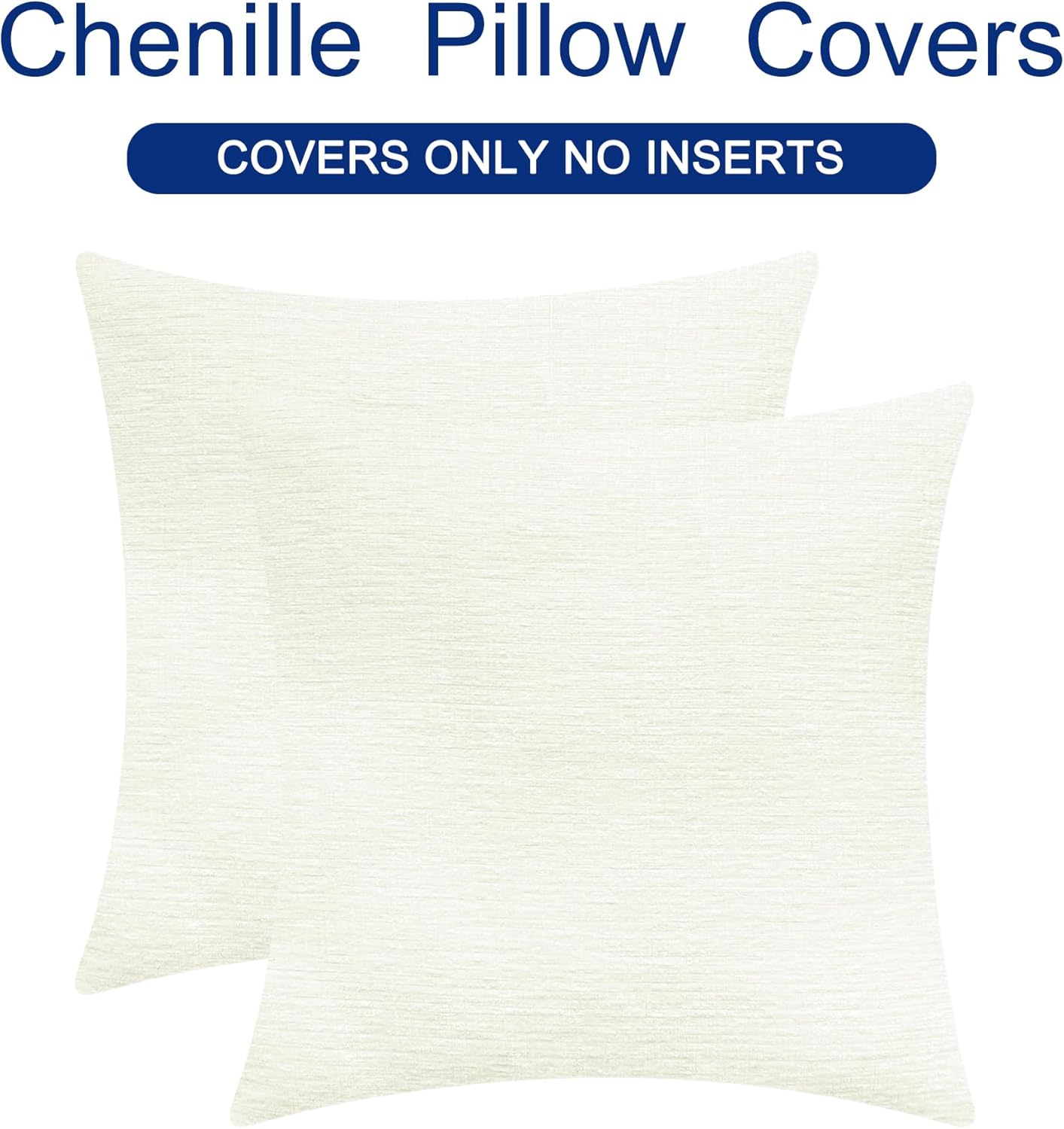 CaliTime Throw Pillow Covers Decorative 16 X 16 Inches Pack of 2 Cozy Chenille Cushion Case for Couch Sofa Bed Living Room Home Cream