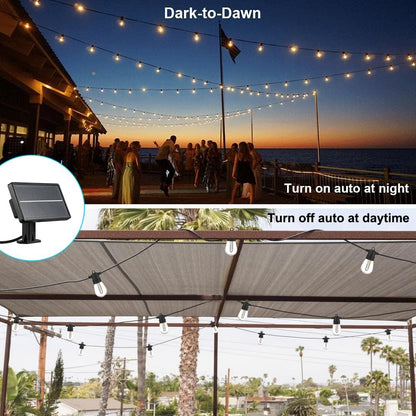 SUNTHIN 24ft Solar String Lights, USB Rechargeable Solar Outdoor Lights with Waterproof & Shatterproof LED Bulbs for Patio, Porch, Garden, Deck, Bistro, Cafe, Camping