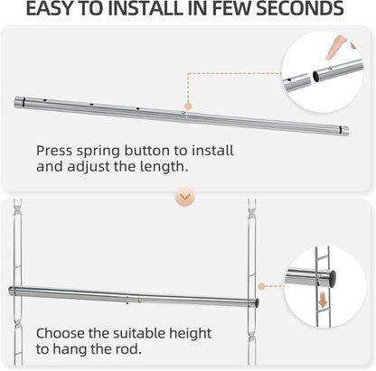 STORAGE MANIAC Hanging Closet Rod, Adjustable Width and Height Closet Hanging Organizer, Space-Saving Clothes Hanging Bar, Closet Extender Hanging Rod Double Closet Hanging Rod, 1 Pack Chrome