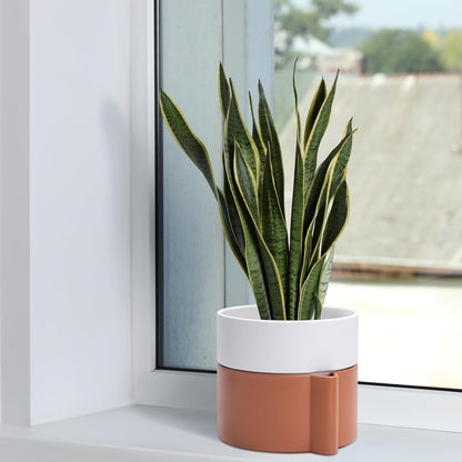 8 Inch Self-Watering Planter Pot with Terracotta Insert, Deep Water Reservoir, and Ceramic-Alike BPA-Free Plastic Planter Pot for Plant, Modern Planter for Houseplants, Terracotta/White, 53-B-T-6