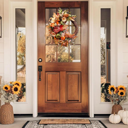 20Inch Fall Wreaths for Front Door,Fall Decorations for Home,Autumn Wreaths with Pumpkin Peony Sunflowers Berry Wreaths,Fall Door Wreath for Thanksgiving Halloween Farmhouse Home Outdoor Indoor Decor