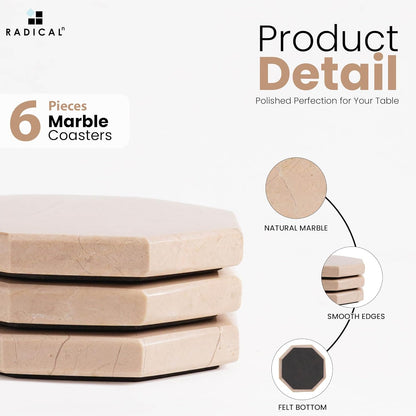 Radicaln Marble Coasters Star 3.5" Inches Verona Handmade Drink Coasters Set of 6 for Coffee Table, Car Cup Holders & Bar Use, Ideal Coffee Table Decor