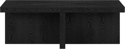 Henn&Hart 44" Rectangular Wood Pedestal Low-Profile Coffee Table for Living Room, Family Room, or Office, Black Grain