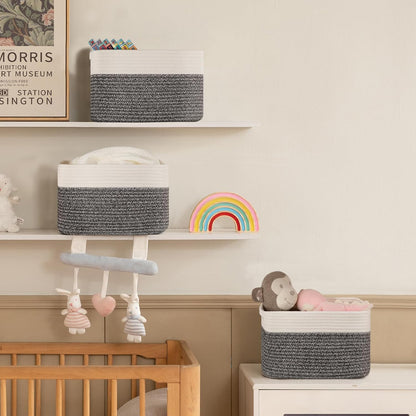 4 Pack Storage Baskets for Organizing, Woven Baskets for Shelves - Perfect for Toys, Books, Towels, and Clothes, Durable Gift Basket Bins Toy Storage, 13''Lx9''Wx7.8''H, Black & White