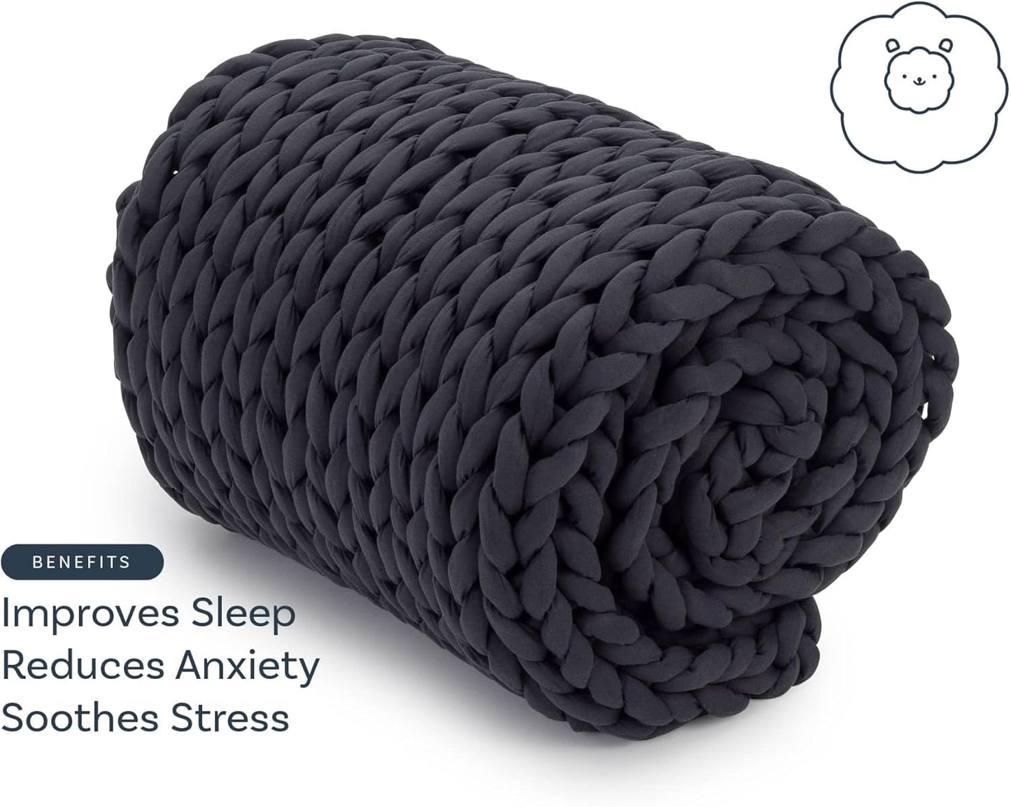 Nuzzie Chunky Knit Blanket - Breathable, Cooling, Hand Made Knit Throw Blanket for Sleep - Machine Washable, Stylish Decor Design (Charcoal, Full | 16lbs | 48"x72")