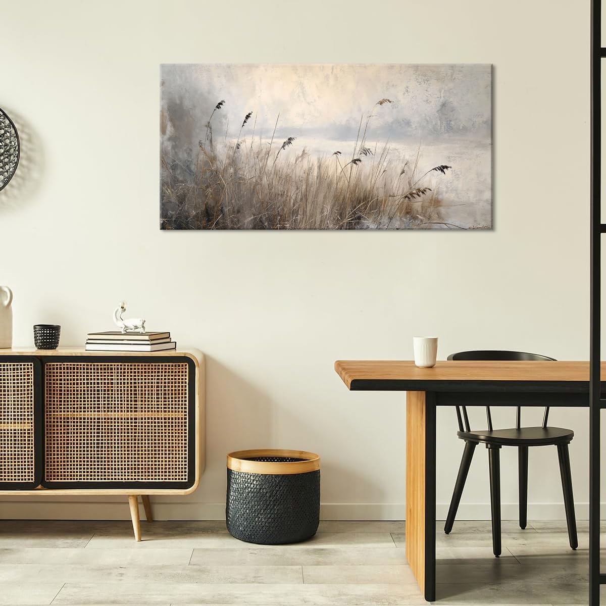LASMOND Vintage Meadow Wall Art for Living Room Reed Grass Canvas Painting Prints Large Retro Rustic Cottagecore Countryside Landscape Farmhouse Bedroom Artwork Home Decor (30x16 Inches)