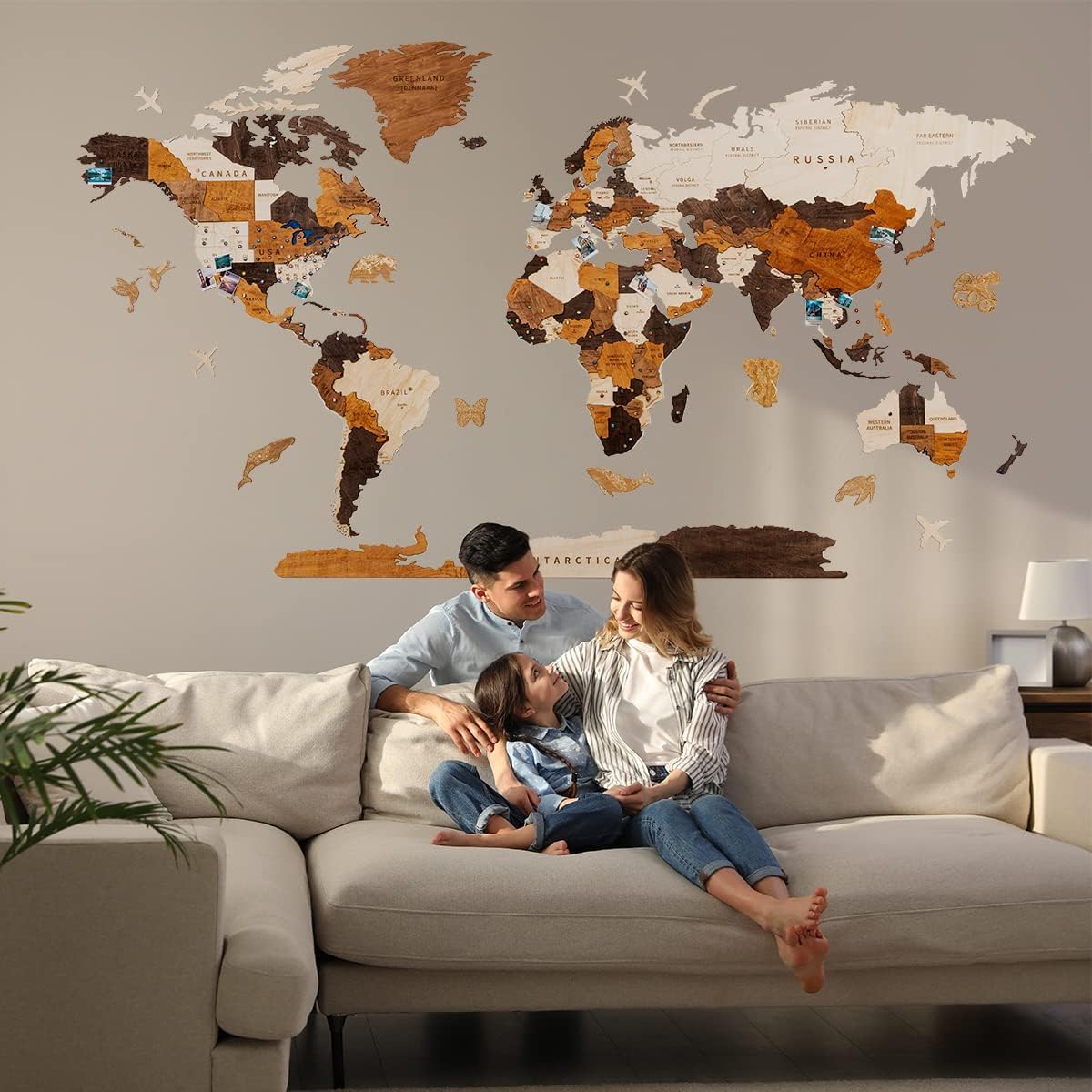 HYPERI Multilayered 3D Wooden World Map Wall Decor, Wood Art Wall Decor, Mapa Mundi Para Pared, World Maps and Push Pins, Valentine's Day Gifts For Dad, Mom, Boss, Husband, Wife (XX-Large)