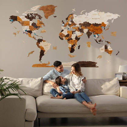 HYPERI Multilayered 3D Wooden World Map Wall Decor, Wood Art Wall Decor, Mapa Mundi Para Pared, World Maps and Push Pins, Valentine's Day Gifts For Dad, Mom, Boss, Husband, Wife (XX-Large)