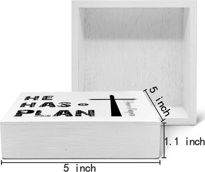 SRADMO He Has a Plan Jesus Wood Box Sign Desk Decor, Bible Verse Decor, Christian Theme Wooden Block Box Sign Decoration for Home Office Shelf Table Decors