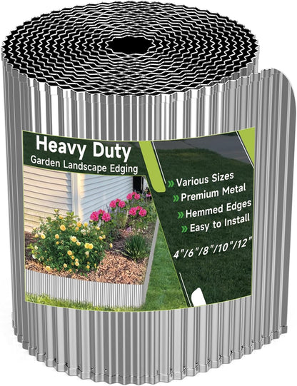 Corrugated Garden Edging,8"×20Ft Galvanized Steel Landscape Edging & Lawn Edging Border,Metal Garden Border for Flower Beds,Garden,Lawn,Raised Beds & Tree Surrounds(Silver)