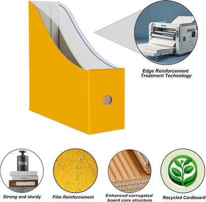 Cardboard Magazine Holder (24 Pack), Sturdy Book Bins for Classroom, Vertical File Folder Organizer, 10.6'' 10.2'' 3.5'' Inch Magazine Rack (Yellow, 24 Pack)