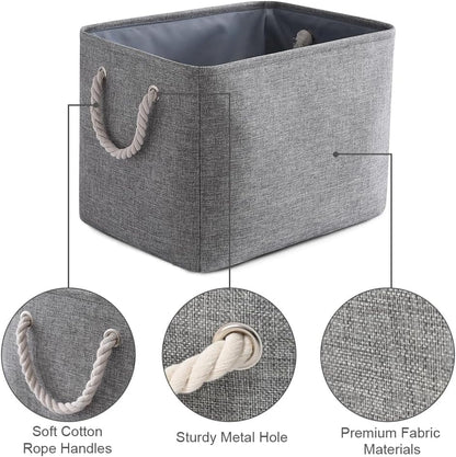 Storage Basket for Shelves - 17X15X12 inch 2 Pack Collapsible Storage Bin with Rope, Canvas Fabric Storage Cubes for Cloth Decorative Books Nursery (Grey)