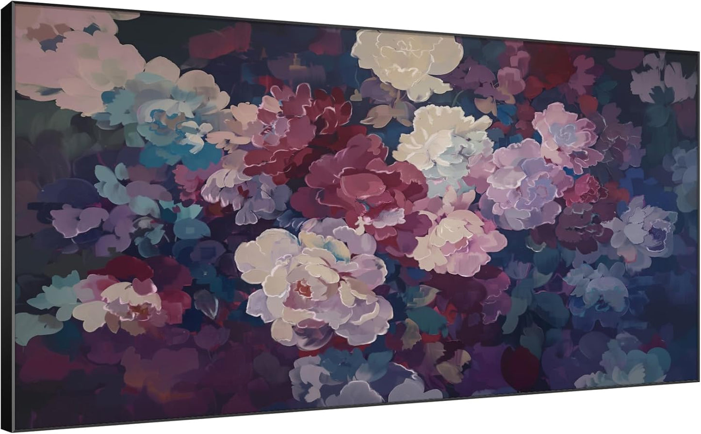SIGNWIN 24"x46" Extra Large Framed Wall Art Bold Peony Bloom in Colorful Impressionist Style, Lush Floral for Home Living Room Bedroom Decor (Frame Assembly Required)