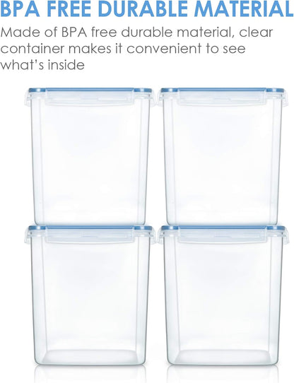 Vtopmart Food Storage Containers 2.5L / 84.5oz, 4 Pieces BPA Free Plastic Airtight Canister for Flour, Sugar, Baking Supplies, with 4 Measuring Cups and 24 Labels, Blue