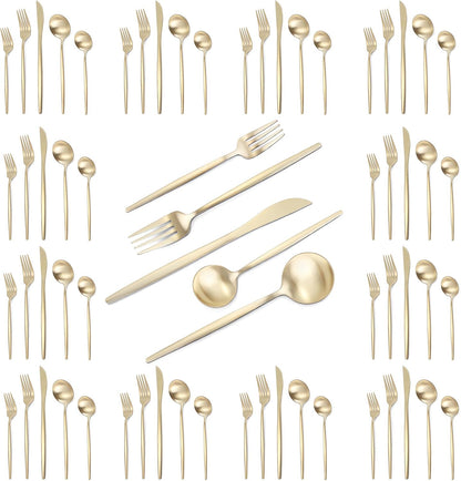 Matte Champagne Gold Silverware Set, 60-Piece Stainless Steel Flatware set, Service for 12, Tableware Cutlery Set, Satin Finish,Utensils for Kitchen, Dishwasher Safe