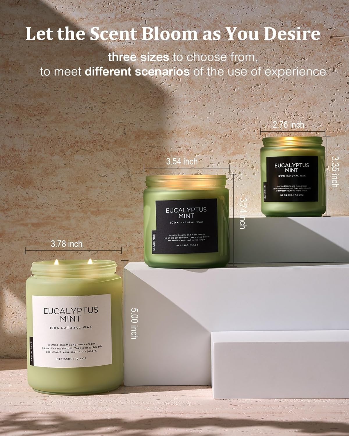 M&SENSE Eucalyptus & Mint Candles for Home Scented, 19.4oz 110 Hours Burn Soy Aromatherapy Candle Gift for Stress Relief, Meditation, Yoga, Relaxing SPA, Natural Soy Wax for Men and Women