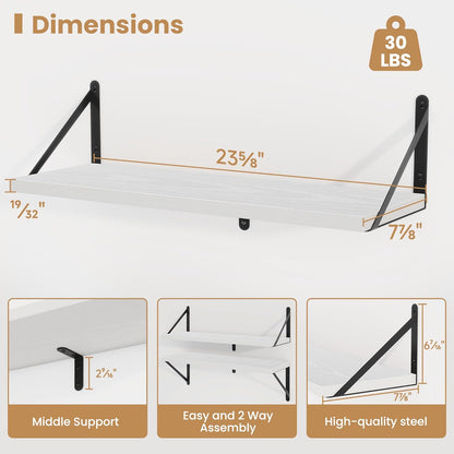 Heimlove 24 Inches White Floating Shelves,8 Inches Deep Wall Bookshelf Mounted Display&Storage Wood Wall Shelves for Kitchen Bathroom Laundry Living Room,Set of 3