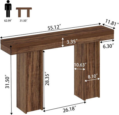 55Inch Farmhouse Console Table,Wooden Rectangular Sofa Table Behind The Couch,Entryway Console Table with Storage for Living Room, Hallway,Entrance (Light Brown)
