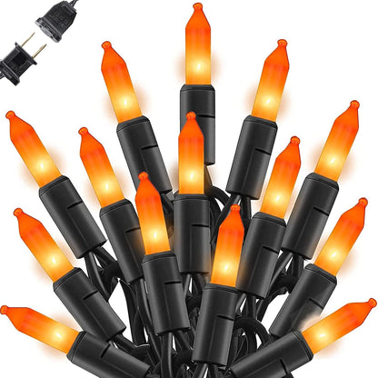 Dazzle Bright Orange Halloween Mini Lights, 20FT 100 Count Waterproof Incandescent Lights Plug in, Connectable Halloween Decorations for Indoor Outdoor Party Yard