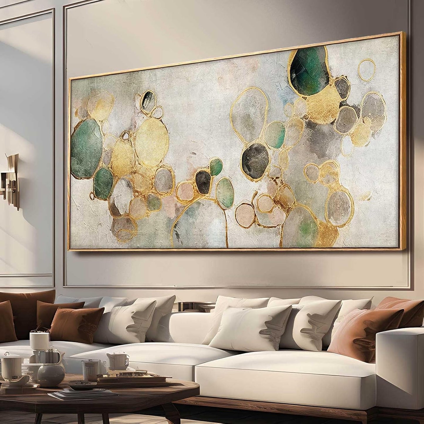 YJYart Circle Canvas Wall Decor Green and Gold Wall Art Posters Abstract Wall Decorations 36"x70" Home Decor for Bedroom Living Room