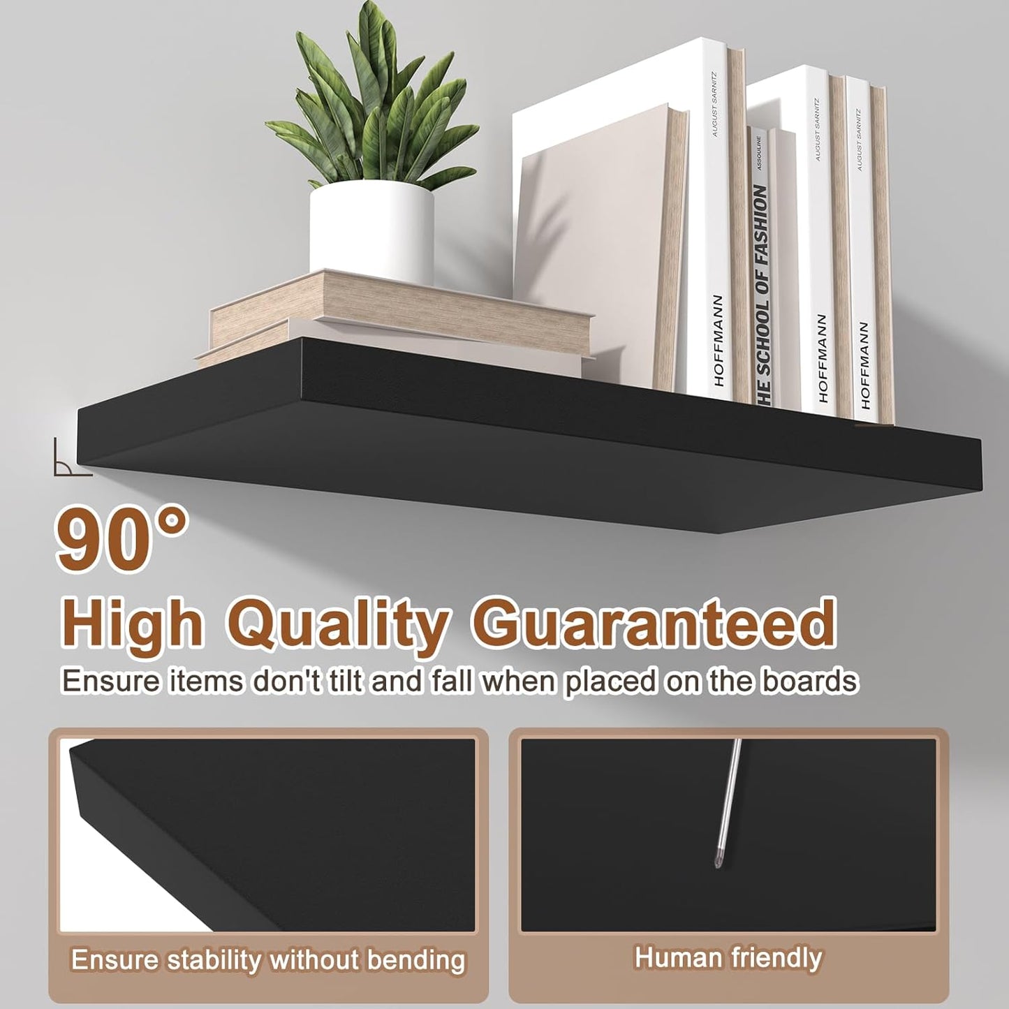 40 Inch Floating Shelf 3 Pack Large Floating Shelves for Wall No Drilling Accessories Included Deep Wall Shelves for Living Room Kitchen Farmhouse 40" W x 12" D x 1.2" Black