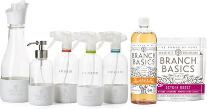Branch Basics Premium Starter Kit in Glass: All Purpose Cleaner, Glass Cleaner, Bathroom Cleaner, Wash Bottle, and Laundry Bottle (3 Glass Spray Bottles + Concentrate) Fragrance-Free