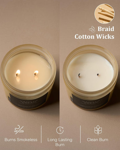 M&SENSE Vanilla Soy Candles, Medium 2 Wick 11.6oz 70 Hours Burning Time, All Natural Organic Soy Wax, Relaxing Aromatherapy Scented Candle, Housewarming Gift for Women and Men