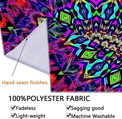 PSYHILAR Blacklight Mandala Tapestry for Bedroom, Medium Black Light Posters for Adults and Teens, Colorful UV Reactive Aesthetic Bohemian Wall Art Decor (60 x 50 Inches)